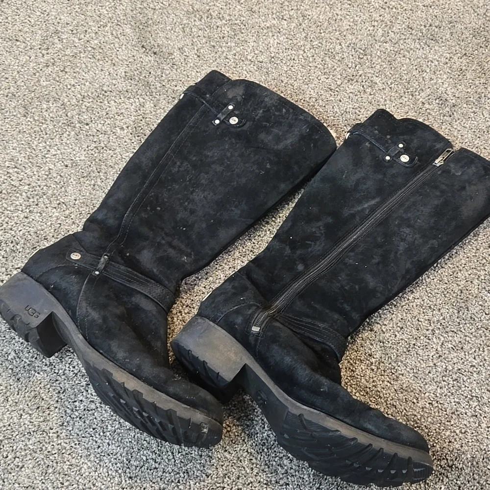 Ugg Australia Women's Jillian 3051 Black Suede Sheepskin Moto Boots Shoes Sz 9